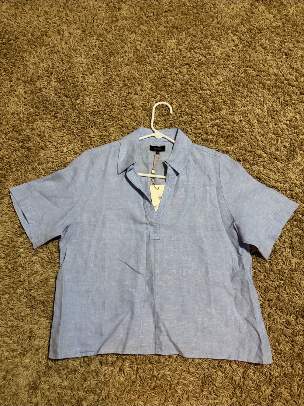 Quince Light Blue European Linen Popover Top